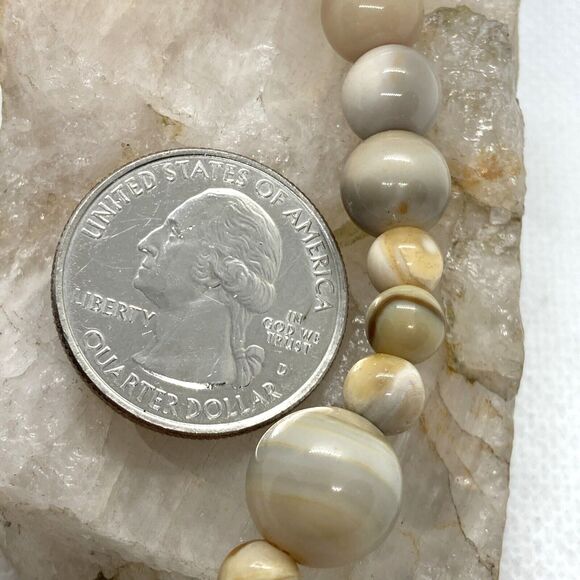 Vintage‎ Handmade Beige Banded Agate Round Beaded 18.5'' Necklace 33.3g - Picture 6 of 8